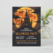 Kasteel met volle maan, nacht, vleermuis, Hallowee Kaart (Staand voorkant)