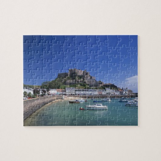 Kasteel Mount Orgueil en haven, Gorey, Jersey Legpuzzel (Horizontaal)