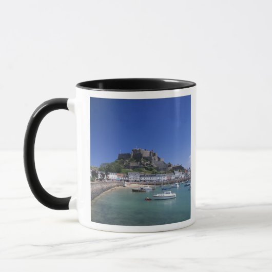 Kasteel Mount Orgueil en haven, Gorey, Jersey Mok (Links)