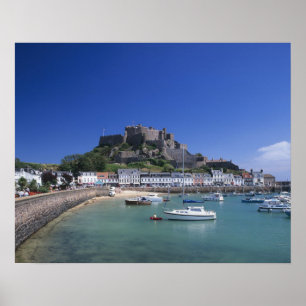 Kasteel Mount Orgueil en haven, Gorey, Jersey Poster