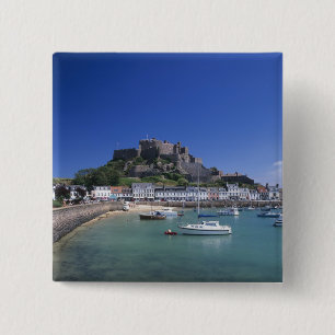 Kasteel Mount Orgueil en haven, Gorey, Jersey Vierkante Button 5,1 Cm