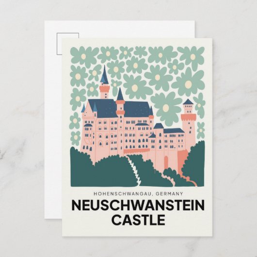 Kasteel Neuschwanstein Duitsland reizen bloemsierk Briefkaart (Voorkant / Achterkant)