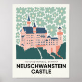 Kasteel Neuschwanstein Duitsland reizen bloemsierk Poster (Voorkant)