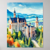 Kasteel Neuschwanstein Duitsland Waterverf Poster (Voorkant)