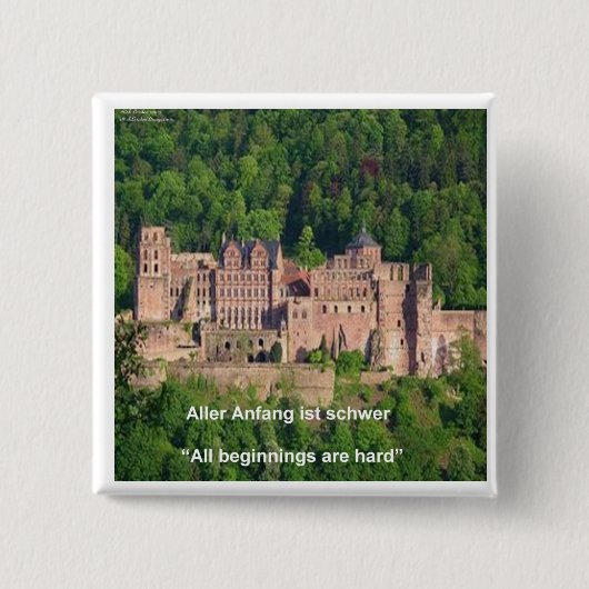 Kasteel Neuschwanstein Frankfurt & Duitse Quote Vierkante Button 5,1 Cm (Voorkant)