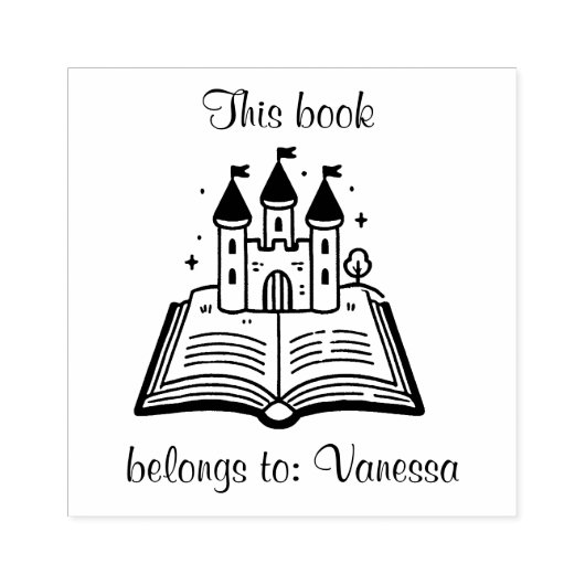 Kasteel op een boek - 'Dit boek behoort toe:' Rubberstempel (Afrduk)