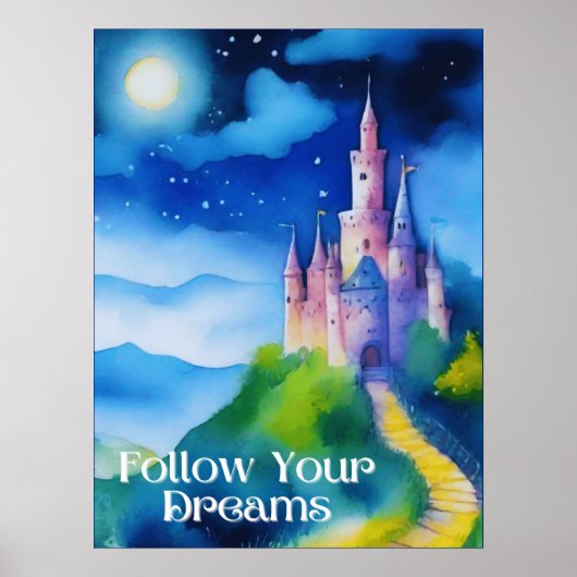 Kasteel op een heuvel, volg je dromen poster (Voorkant)