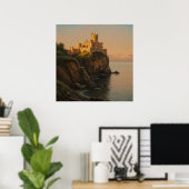 Kasteel op een klif - Pastel schilderstijl Zeegezi Poster (Thuiskantoor)