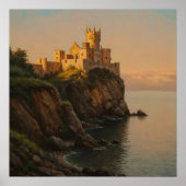 Kasteel op een klif - Pastel schilderstijl Zeegezi Poster (Voorkant)