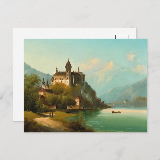 Kasteel op Mountain Lake | Johann Wilhelm Jankowsk Briefkaart (Voorkant / Achterkant)