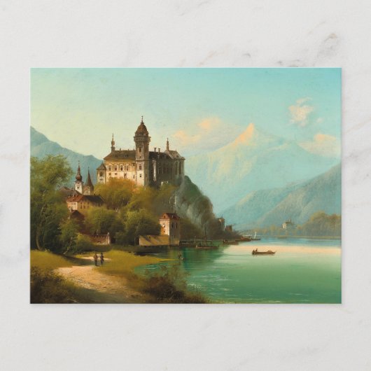 Kasteel op Mountain Lake | Johann Wilhelm Jankowsk Briefkaart (Voorkant)