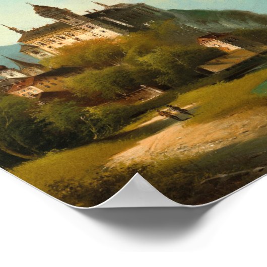 Kasteel op Mountain Lake | Johann Wilhelm Jankowsk Poster (Hoek)