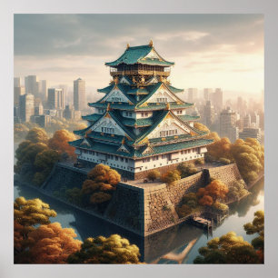 Kasteel Osaka Japan Landschap Reis naar het verled Poster