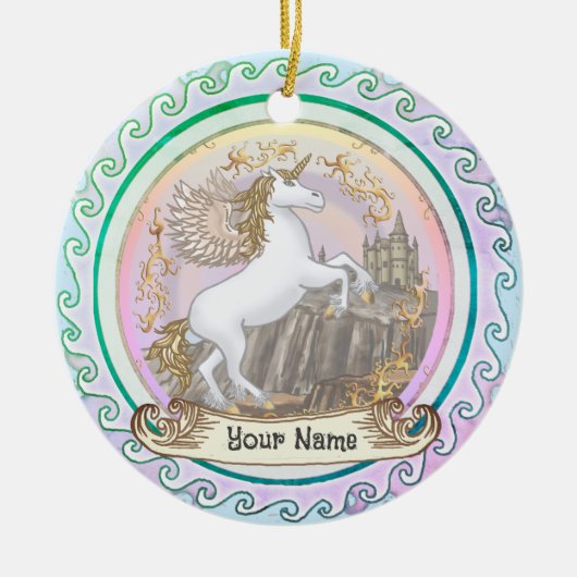 Kasteel Pegasus Eenhoorn  Keramisch Ornament (Voorkant)