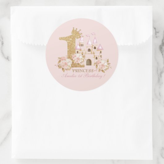 Kasteel Prinses 1e verjaardag Ronde Sticker (Tas)