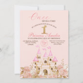 Kasteel Prinses Roze en Goud 1e Verjaardagsfeest Kaart (Voorkant)