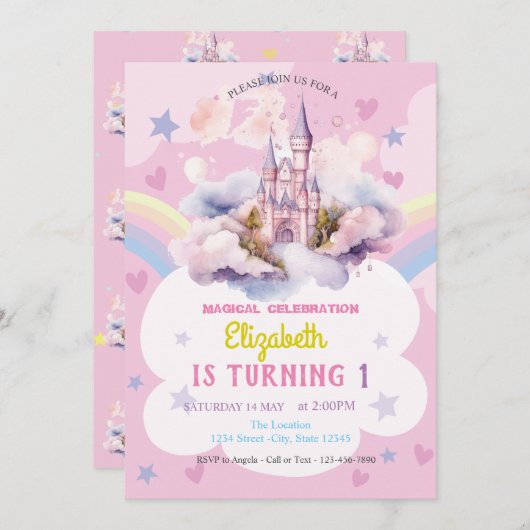 Kasteel regenboog harten sterren verjaardag kaart (Voorkant / Achterkant)