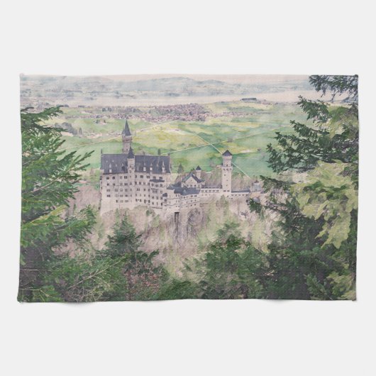 Kasteel Retro Neuschwanstein in Duitsland Theedoek (Horizontaal)