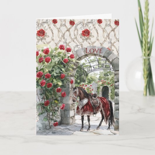 Kasteel Rood Koninklijk Romantisch Rozen Paard Kaart (Voorkant)