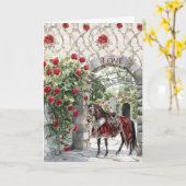 Kasteel Rood Koninklijk Romantisch Rozen Paard Kaart (Gele Bloem)