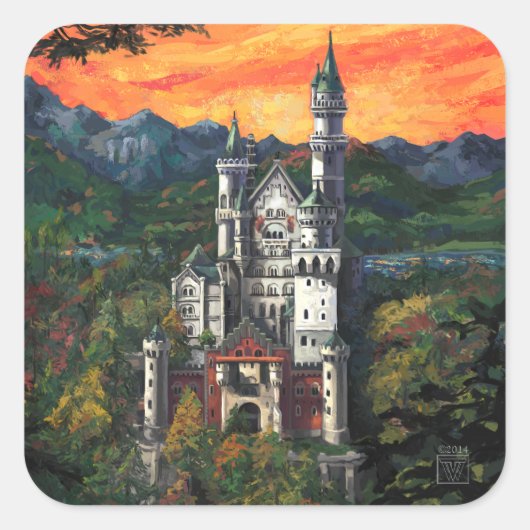 Kasteel Schloss Neuschwanstein Vierkante Sticker (Voorkant)