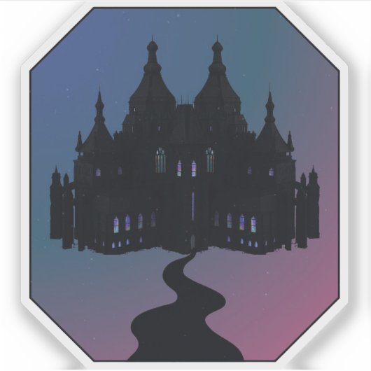 Kasteel Silhouet van Aurora Borealis met Slingeren Sticker (Voorkant)