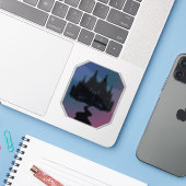 Kasteel Silhouet van Aurora Borealis met Slingeren Sticker (Laptop met iPhone)