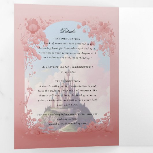 Kasteel sprookje boek Tri-Fold Bruiloft Drieluik Uitnodiging (Binnenzijde eerst)