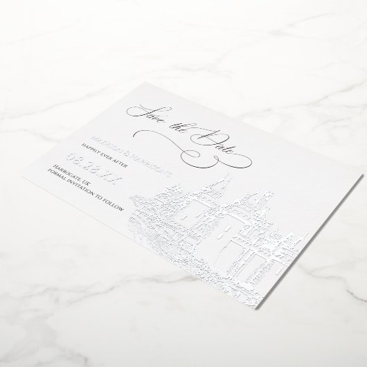 Kasteel Thema Bewaar de datum Zilver Folie Uitnodiging (Gedraaid)