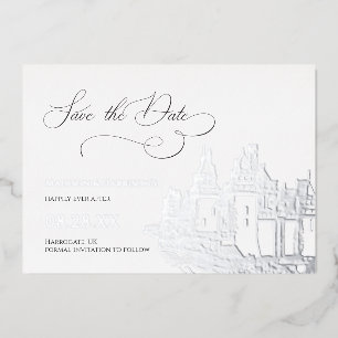Kasteel Thema Save the Date Zilver Folie Uitnodiging