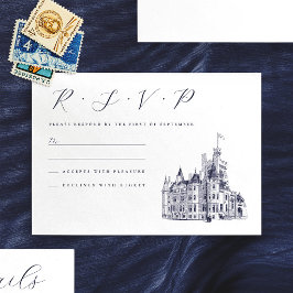 Kasteel Trouwlocatie Illustratie Vintage RSVP Kaartje
