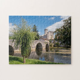 Kasteel van Bourdeilles en stenen brug, Frankrijk Legpuzzel