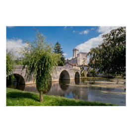 Kasteel van Bourdeilles en stenen brug, Frankrijk Perfect Poster