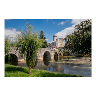 Kasteel van Bourdeilles en stenen brug, Frankrijk Perfect Poster