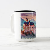 Kasteel van Neuschwanstein Waterverf - Twilight Ma Tweekleurige Koffiemok (Voorkant links)