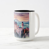 Kasteel van Neuschwanstein Waterverf - Twilight Ma Tweekleurige Koffiemok (Voorkant rechts)
