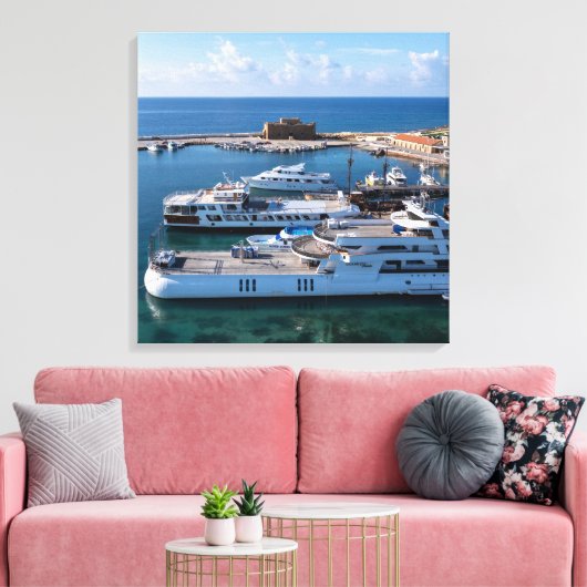 Kasteel van Paphos en boten Canvas Afdruk (Insitu (Woonkamer))