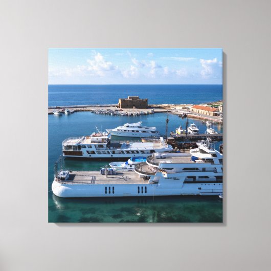 Kasteel van Paphos en boten Canvas Afdruk (Voorkant)