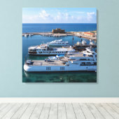 Kasteel van Paphos en boten Canvas Afdruk (Insitu (Houten vloer))