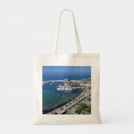 Kasteel van Paphos en drone uitzicht in de haven Tote Bag