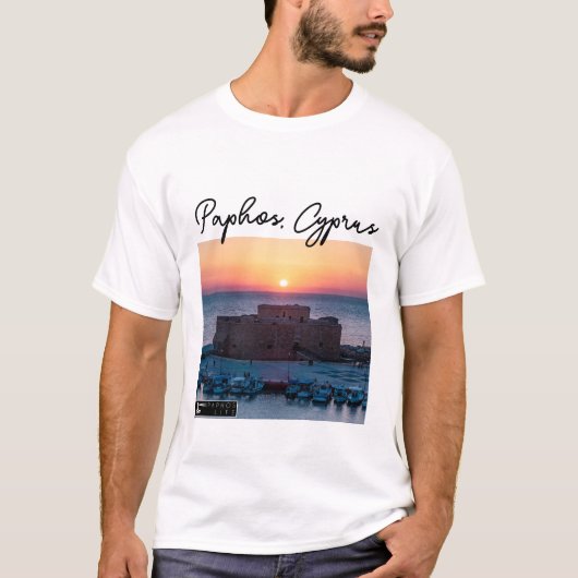 Kasteel van Paphos Zonsondergang en handtekening T-shirt (Voorkant)