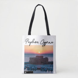 Kasteel van Paphos Zonsondergang en handtekening Tote Bag