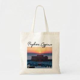 Kasteel van Paphos Zonsondergang en handtekening Tote Bag