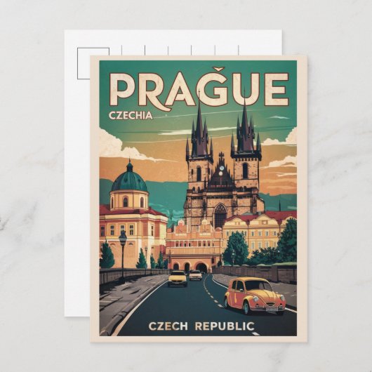 Kasteel Vintage Reizen Praag Tsjechië Geschenken Briefkaart (Voorkant / Achterkant)