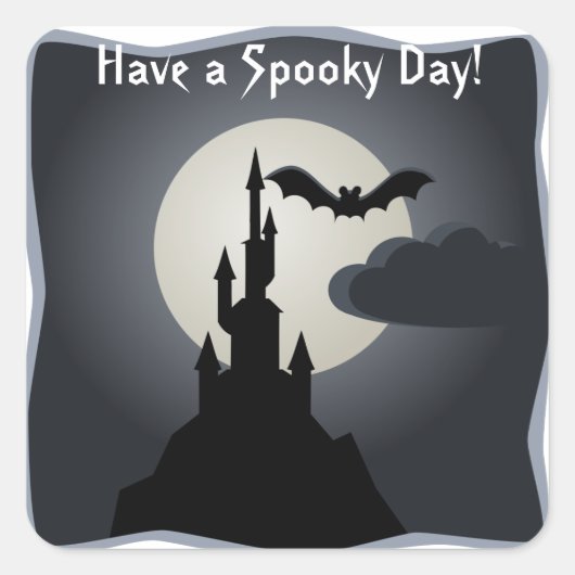 Kasteel, Vleermuis en Volle Maan Halloween Sticker (Voorkant)