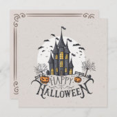 Kasteel, Vleermuizen & Pompoenen Halloween Party U Kaart (Voorkant / Achterkant)