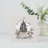 Kasteel, Vleermuizen & Pompoenen Halloween Party U Kaart (Staand voorkant)