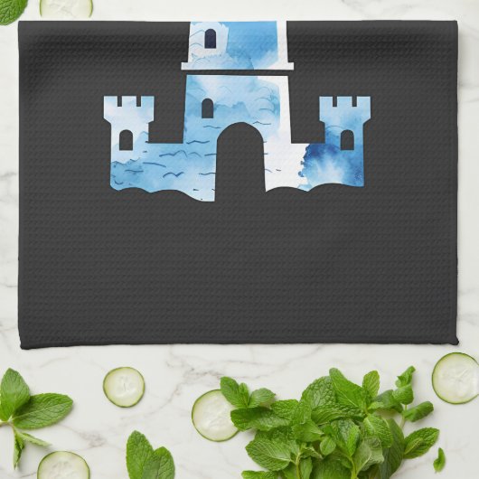 Kasteel Waterverf Art Keukenhanddoek (Gevouwen)