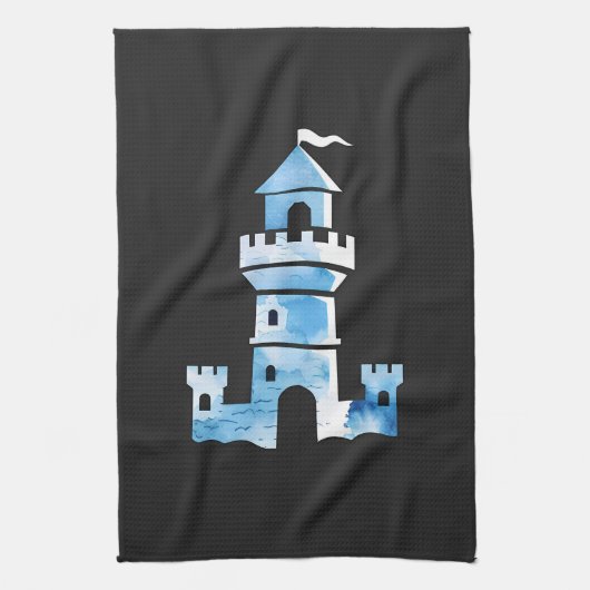 Kasteel Waterverf Art Keukenhanddoek (Verticaal)