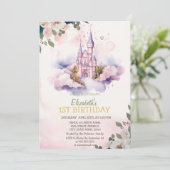 Kasteel wolken bloemen polka stippen verjaardag kaart (Staand voorkant)